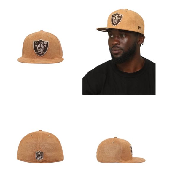 Las Vegas Oakland Raiders 59FIFTY Fitted Hat Cap Wheat Suede Pack - Picture 11 of 13